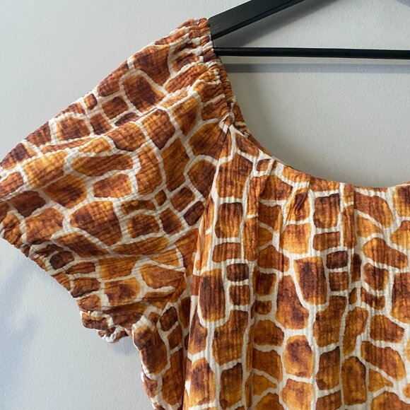 Handmade Plus Size Double Guaze Cotton Giraffe Print Inseam Pockets Dress - Picture 4 of 16